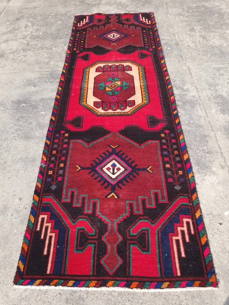 Distressed Vintage Traditional Handmade Afghan Wool Multicolor Rug 306x98cm