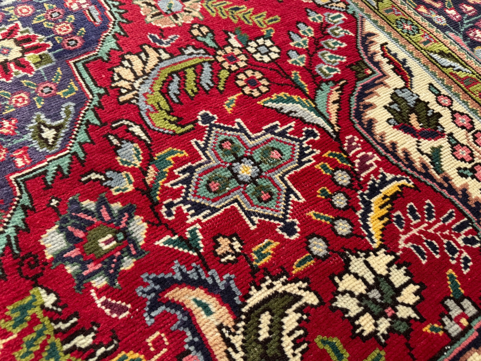 7x10 VINTAGE RUG ANTIQUE ORIENTAL HAND-KNOTTED red blue green wool handmade 6x9 gallery