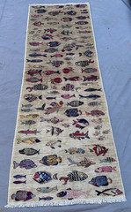 Hand Knotted Afghan Wool Runner 3×9 Pictorial Fish Motif Area Carpet