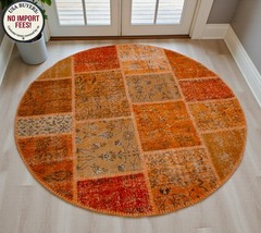 5×5 ft Round Patchwork Rug – Hand-Woven Wool Carpet 60″ Diameter Circular Rug