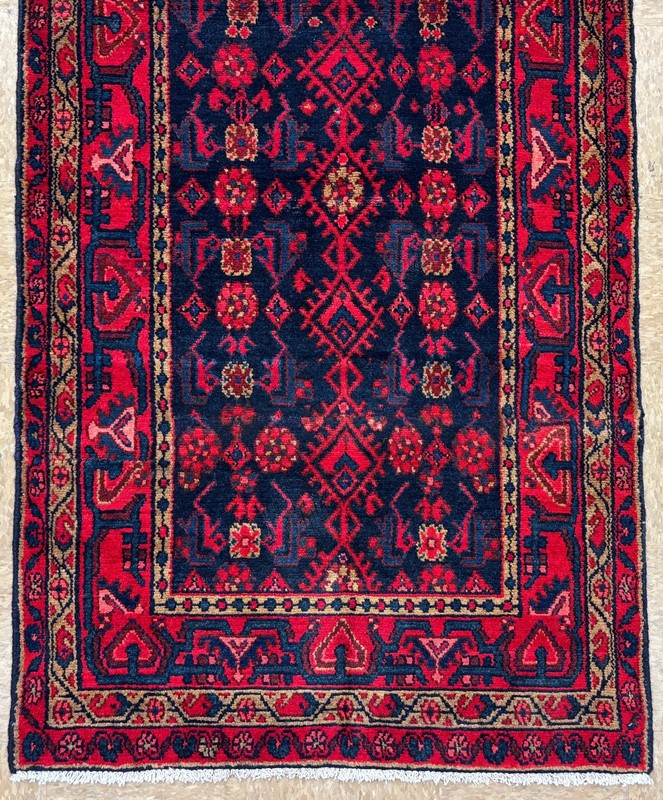 Hamedan Wool Runner Rug 4x13 Hand Knotted Tribal Oriental Navy Blue Hall Vintage gallery