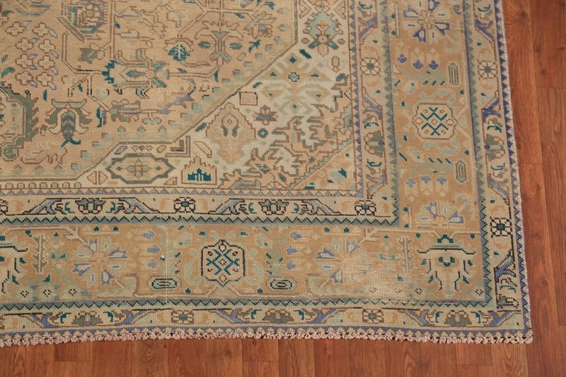 Traditional Vintage Muted Handmade Wool Geometric Tebriz Area Rug 8x11 gallery