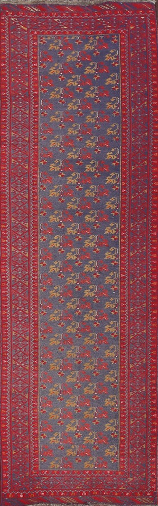 Blue 9 ft Oriental Runner Rug 2x9 Tribal Traditional Hand-made Oriental Carpet