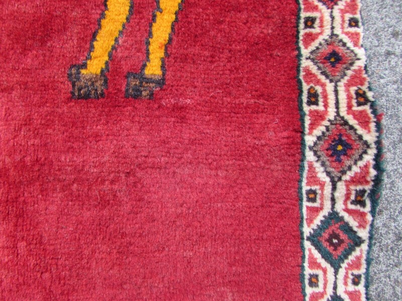 Vintage Traditional Hand Made Oriental Gabbe Wool Red Rug 157x109cm Animal Lion gallery