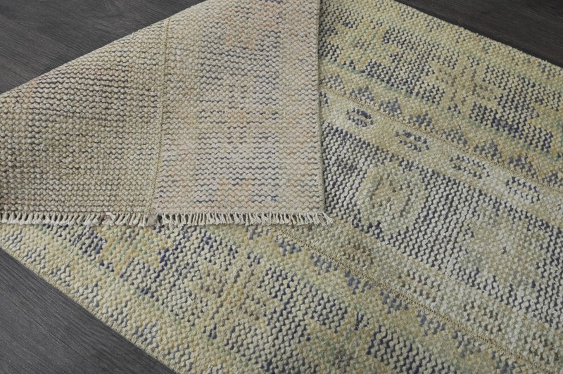 Vintage Turkish Runner Rug 2x7ft BEIGE Handmade Anatolian Oushak Hallway Wool gallery