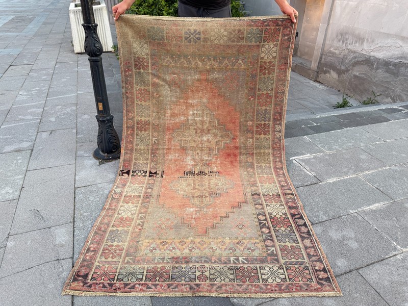 Muted Terracotta Rug 3.8x6.2 ft Vintage Turkish Tribal Wool Carpet gallery