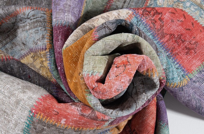 Patchwork 302x201 cm Hand-Knotted Vintage Oriental Rug Carpet gallery