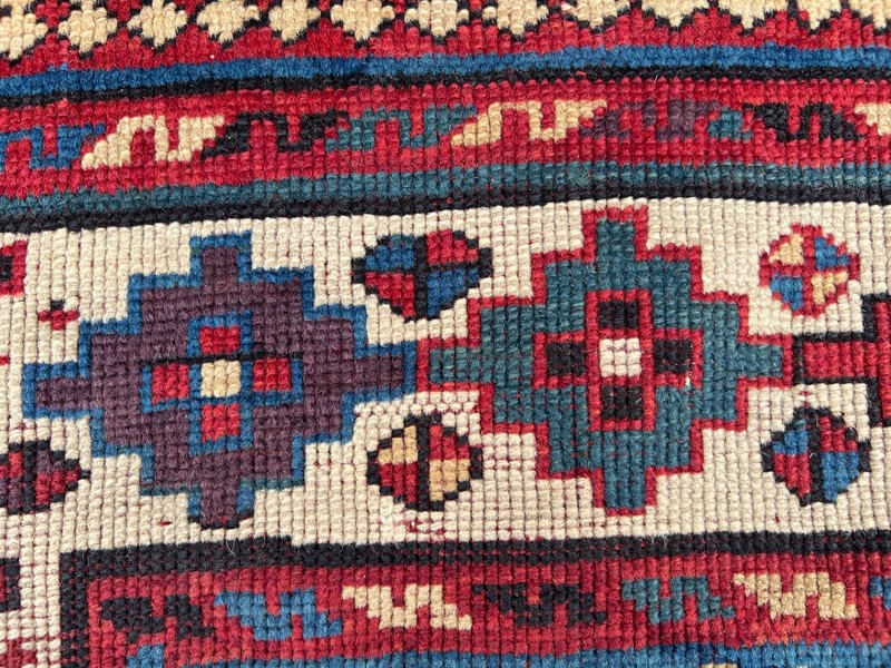 Red Blue Turkish Tribal Rug 4x5 ft Hand Knotted Vintage Distressed Boho Carpet gallery