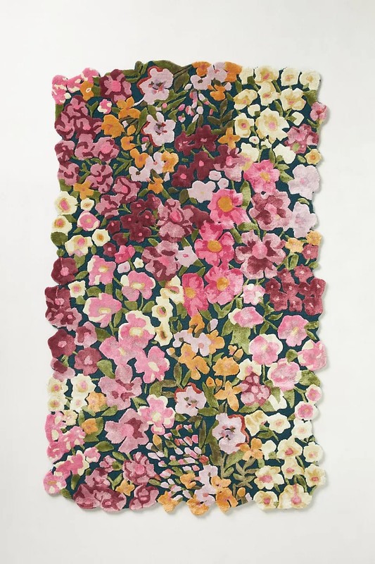Irregular shape rug hand tufted wool embossed Rug floral Bloom 5x8 area rug gallery