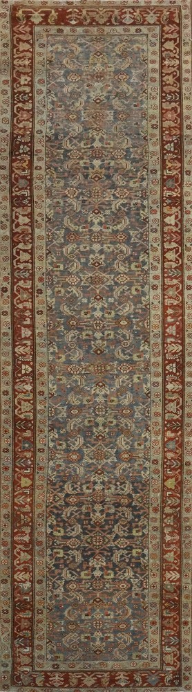 Pre-1900 Vegetable Dye Wool Blue Hand-made Traditional Runner Antique Rug 3x15