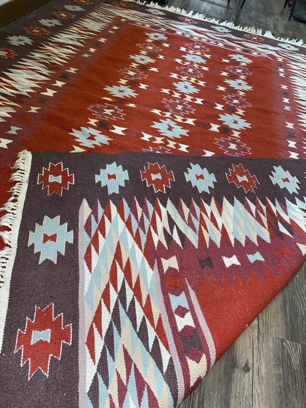 Antique Turkish Kilim Rug Textile Large 5’6” x 8’ Weave Vintage Fringe Handmade gallery