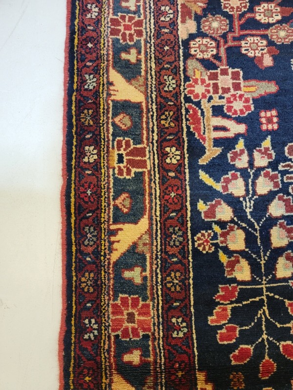 Antique Oriental Hand-Knotted Wool Runner Navy Blue/Red/Ivory/Green 3'6" x 13'3" gallery