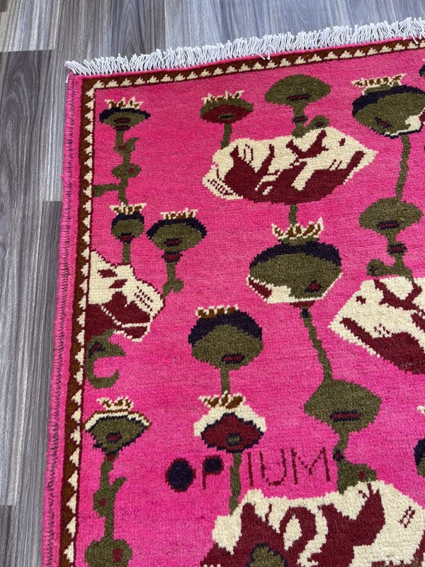 war rug Mini Afghan Handmade Rug 78x62 Cm Handicrafts Poppy Flower Rug S318 gallery