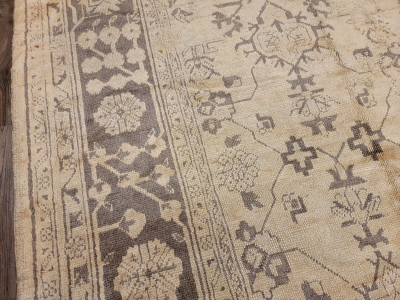ANTIQUE handwoven Turkish Oushak 11'x14ft soft colors circa 1920s gallery