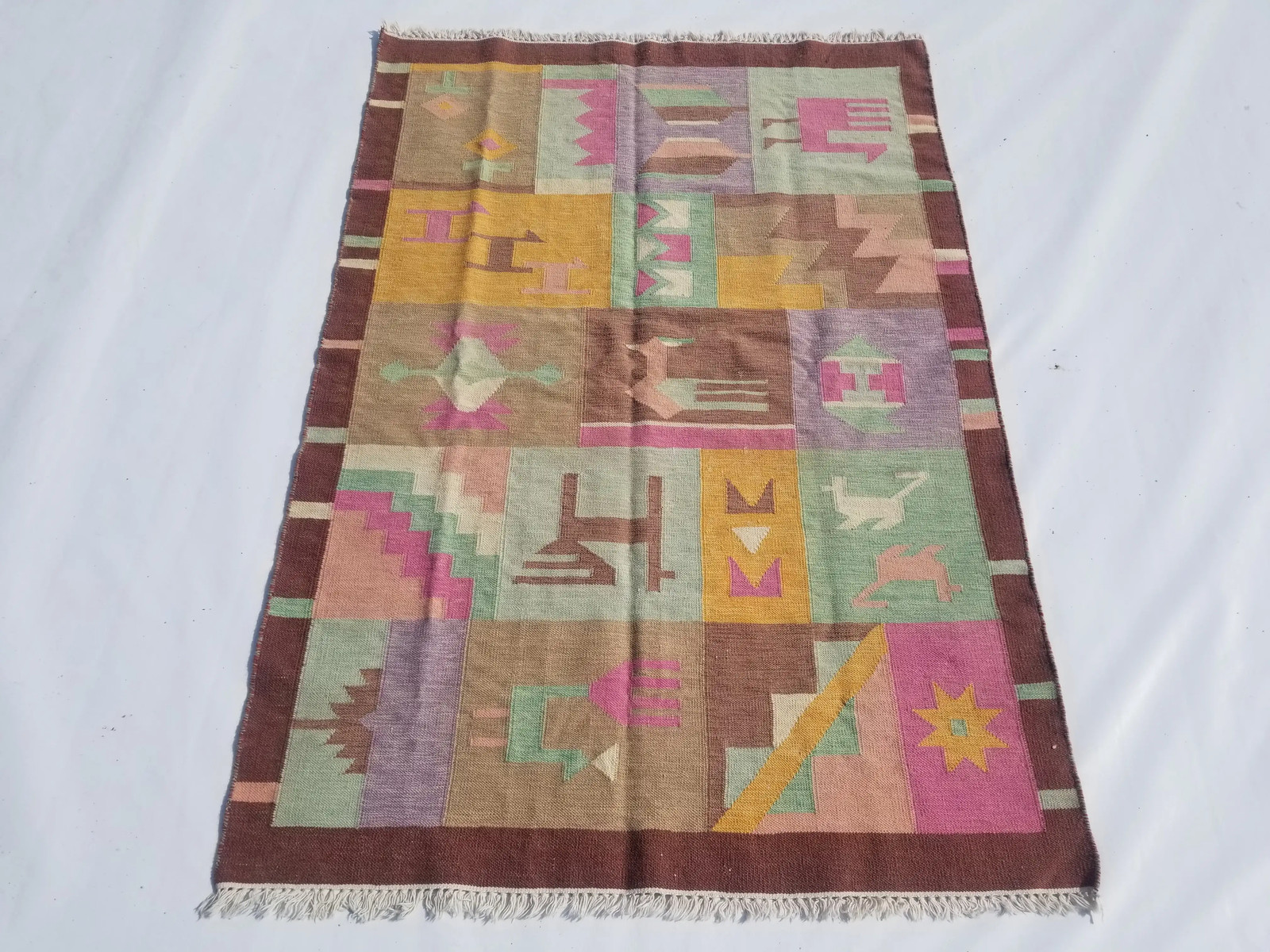 Vintage Handmade Traditional Geometric Multicolor Kilim Rug Carpet 5.6x3.9ft gallery