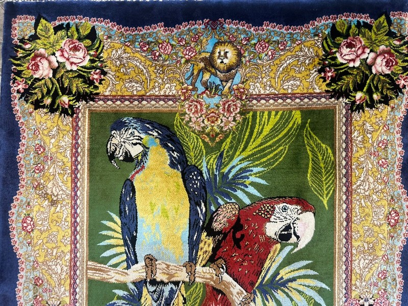 Luxury Silk Pictorial Parrot Rug 91x60 Tropical Bird Colorful Home Décor Carpet gallery