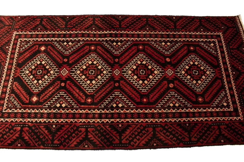 Handmade Oriental Rug Red Tribal Geometric Style Kitchen Decor Carpet 3'3X6'5 ft gallery