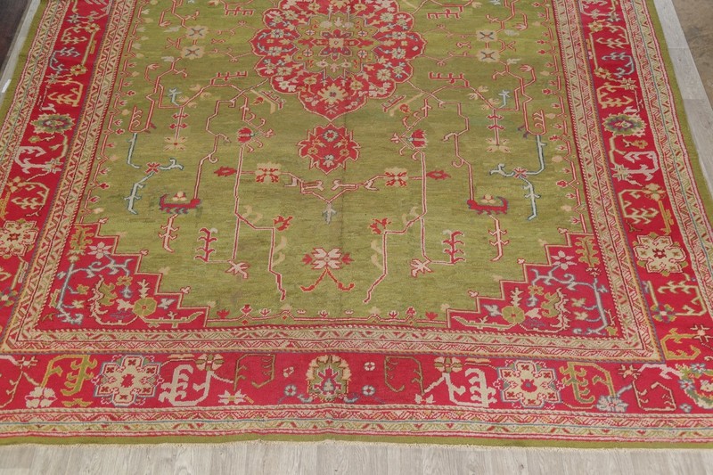 Antique Oushak Vegetable Dye WOOL Area Rug Handmade GREEN USHAK Carpet 13 x 16 gallery