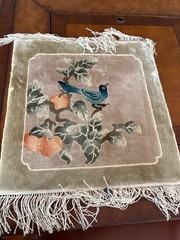 Handmade Bird Rug Bamboo Silk Chinese Rug Pictoral Cushion Decor Rug c