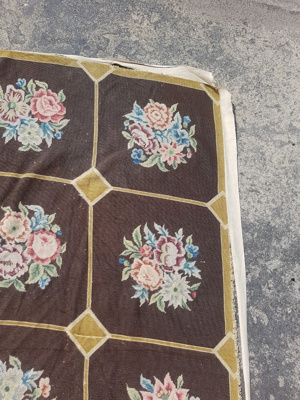Vintage Handmade French Floral Needlepoint Rug Wool 161x82 cm gallery