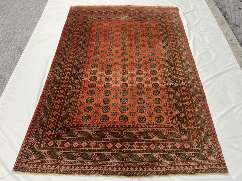 Antique Turkmen Rug 6'6x9'8 Terracotta Faded Geometric Oriental Area Rug Rare XL gallery