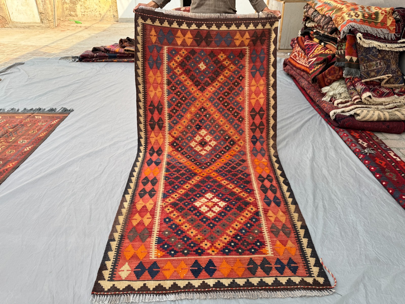 3'5x7'1 ft Vintage Afghan Kilim Rug Handwoven Tribal Geometric Pattern Floor Rug gallery