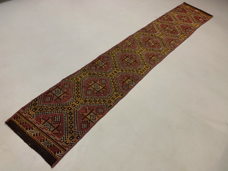 Old Turkish narrow Kilim Runner 315x51 cm, shabby chic, vintage kelim Red Black gallery