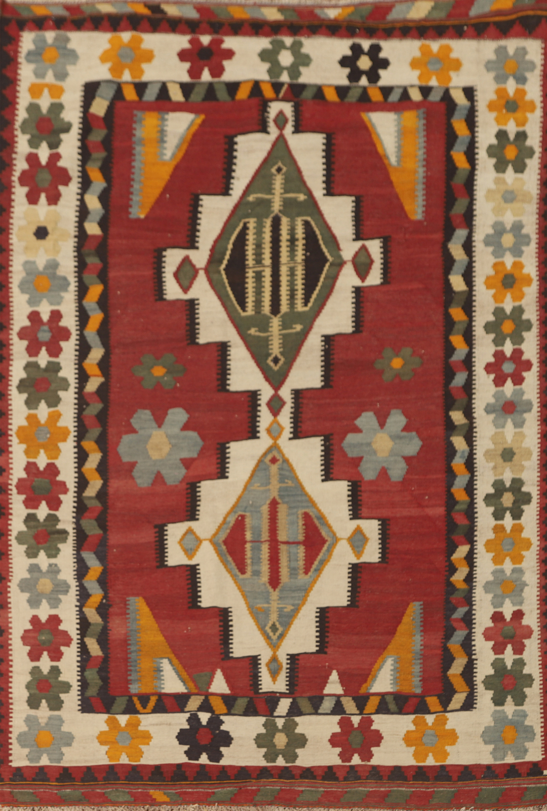 Vegetable Dye Kilim Geometric Tribal Area Rug 5x8 Vintage Red/ Ivory Carpet gallery