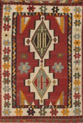 Vegetable Dye Kilim Geometric Tribal Area Rug 5×8 Vintage Red/ Ivory Carpet