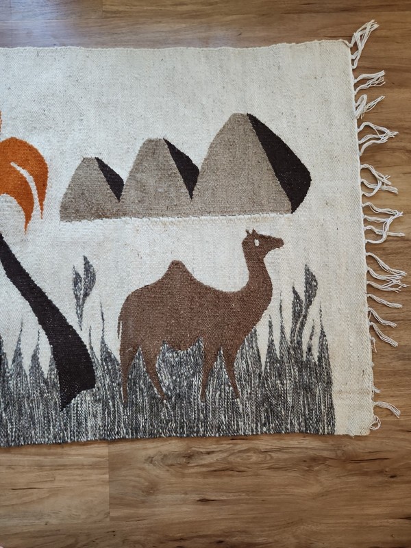 Vintage Kilim Rug Wall Hanging 28”x 52” Hand-Woven Wool Desert Mountain Camel-zz gallery