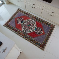 Vintage Handmade Turkish Rug, Wool Doormat, Small Rug, Kitchen Rug – 1.8 x 3 ft