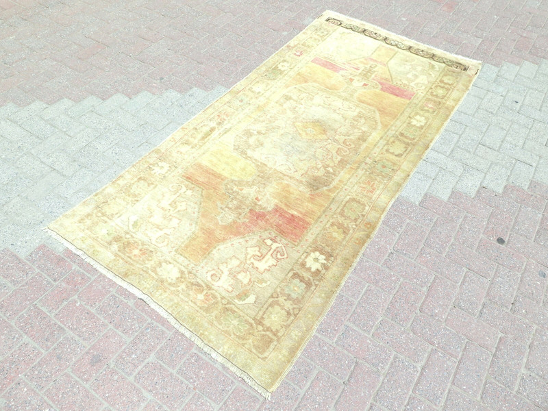 Vintage Wool Rug, Anatolia Konia Carpet, Floor Carpet Handmade ModernRug 45"x96" gallery