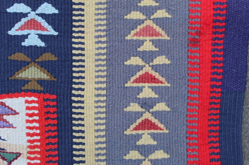 Vintage Traditional Hand Made Oriental Wool Cotton White Blue Kilim 174x111cm gallery