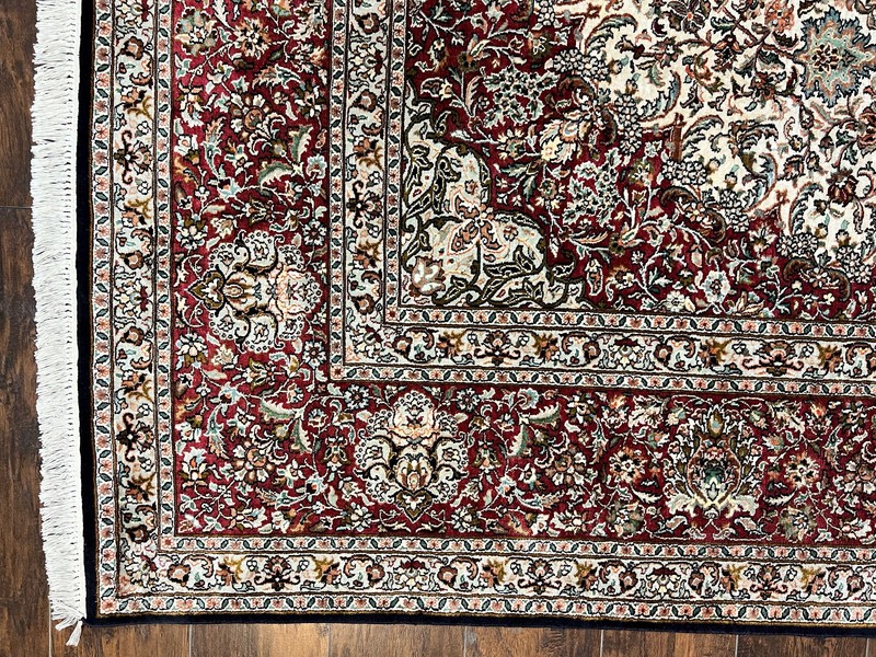 Silk Indian Kashmiri Rug 9x11 ft Large Vintage Indo Handmade Fine Oriental Rug gallery