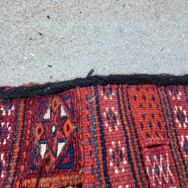 Antique Turkish Tribal Wool Turkoman Double Saddlebag Khorjin Rug 25" x 55" gallery
