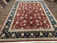 Sino Per’sian Rug 8×10, Dark Red and Navy Blue, Floral Allover, Wool and Silk