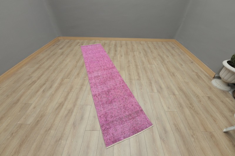 Sparta Pink Runner Rug Anatolian Vintage Handwoven Overdyed Ethnic Carpet 2x10ft gallery