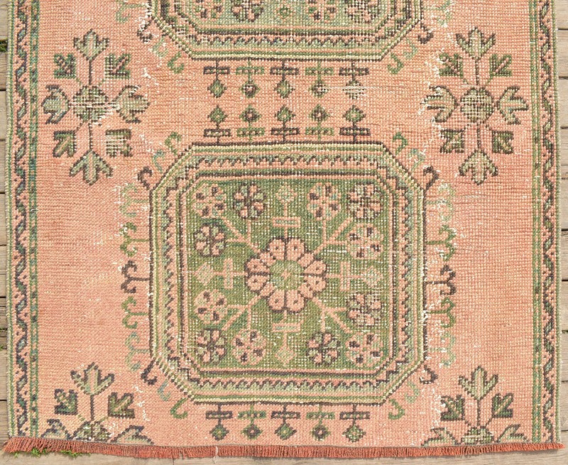 Turkish Rug 3x7 Oushak Oriental Runner Vintage Pink Hallway Carpet 39''x94'' gallery