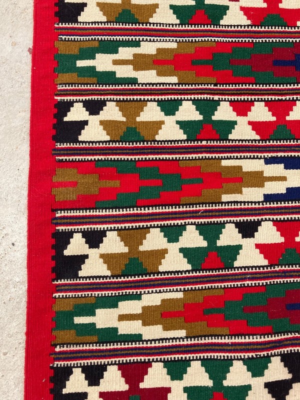 Vintage Traditional Handmade Balkan European Tribal Wool Kilim Rug 195x104 cm gallery
