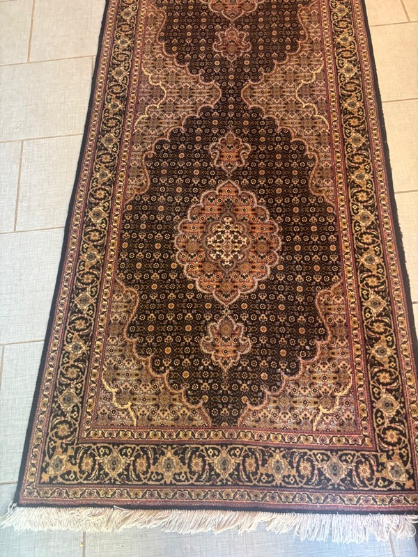 HANDMADE RUG. CARPET .RUNNER. WOOL AND SILK. TAB.RIZ 13X3 gallery