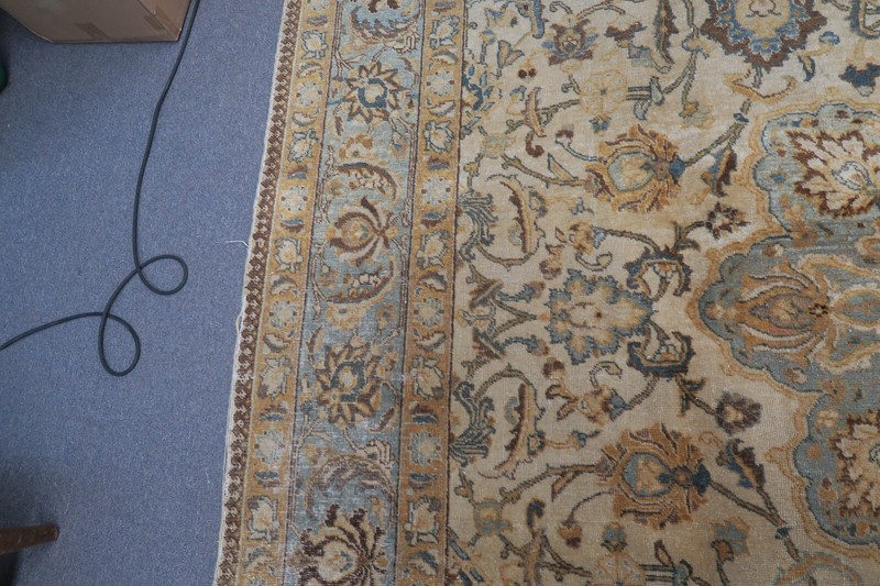 Vintage Kurdish Northwest Tab Rug Wool Hand Knotted 7'5 x 10'9 Distressed Horses gallery
