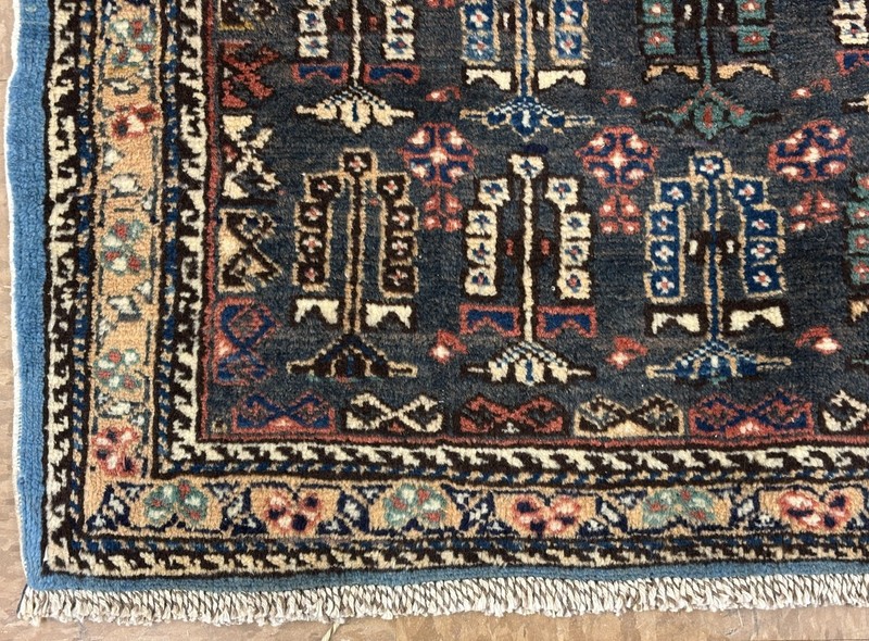 Vintage Ardebil Tribal Oriental Rug 3x4 Hand Knotted Wool Area Carpet Navy Ivory gallery