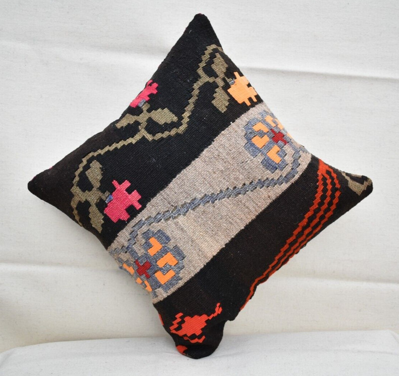 Turkish Kilim Pillow Cover Sofa Rug 16''x16'' Decorative Handmade Cushion Cover gallery