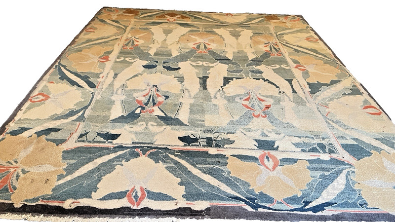 VINTAGE MODERN TIBETAN ORIENTAL RUG SIGNED ART NOUVEAU DESIGN HANDKNOTTED gallery