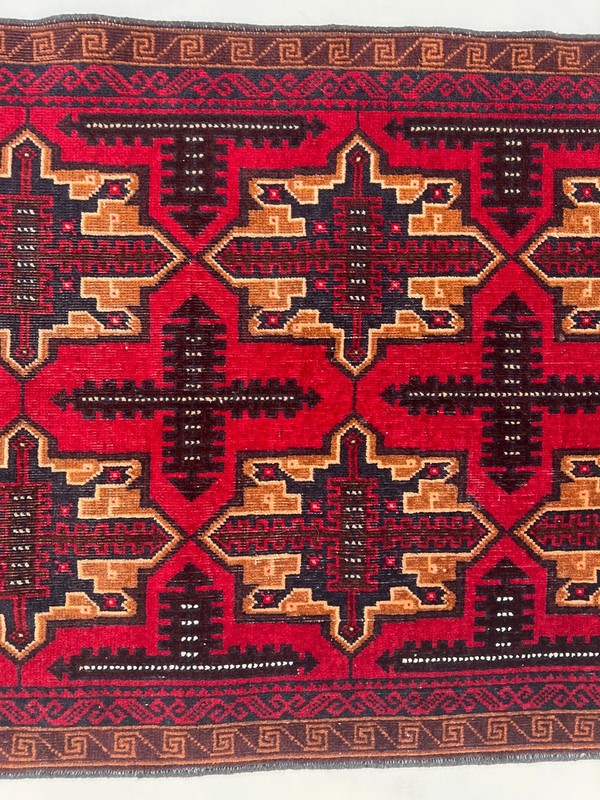 3x6 Vintage Afghan Baluchi Hand Knotted Wool Red Geometric Runner Kitchen Rug gallery