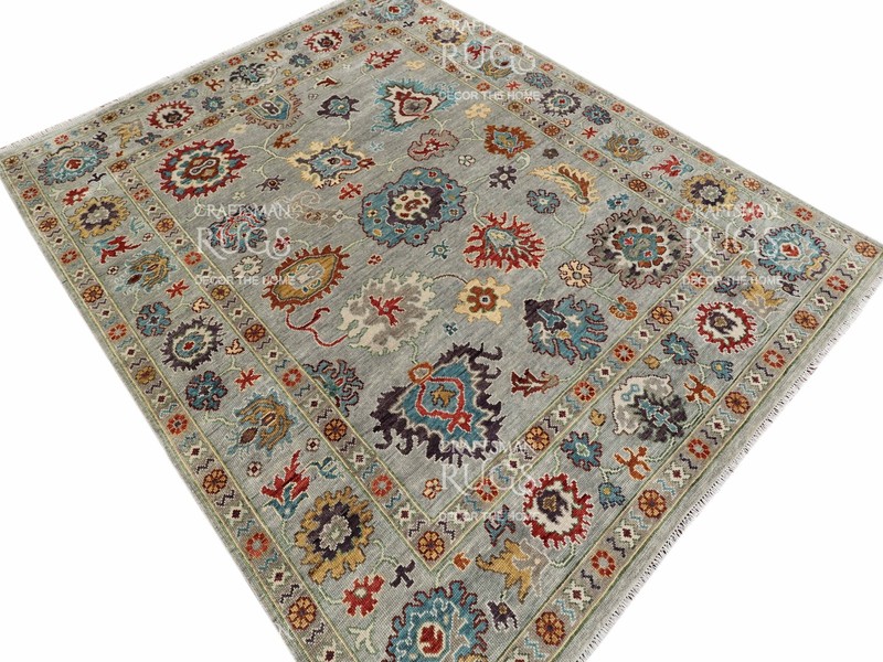 Handknotted Gray Multi Floral Geometric Rug 8x10 ft gallery
