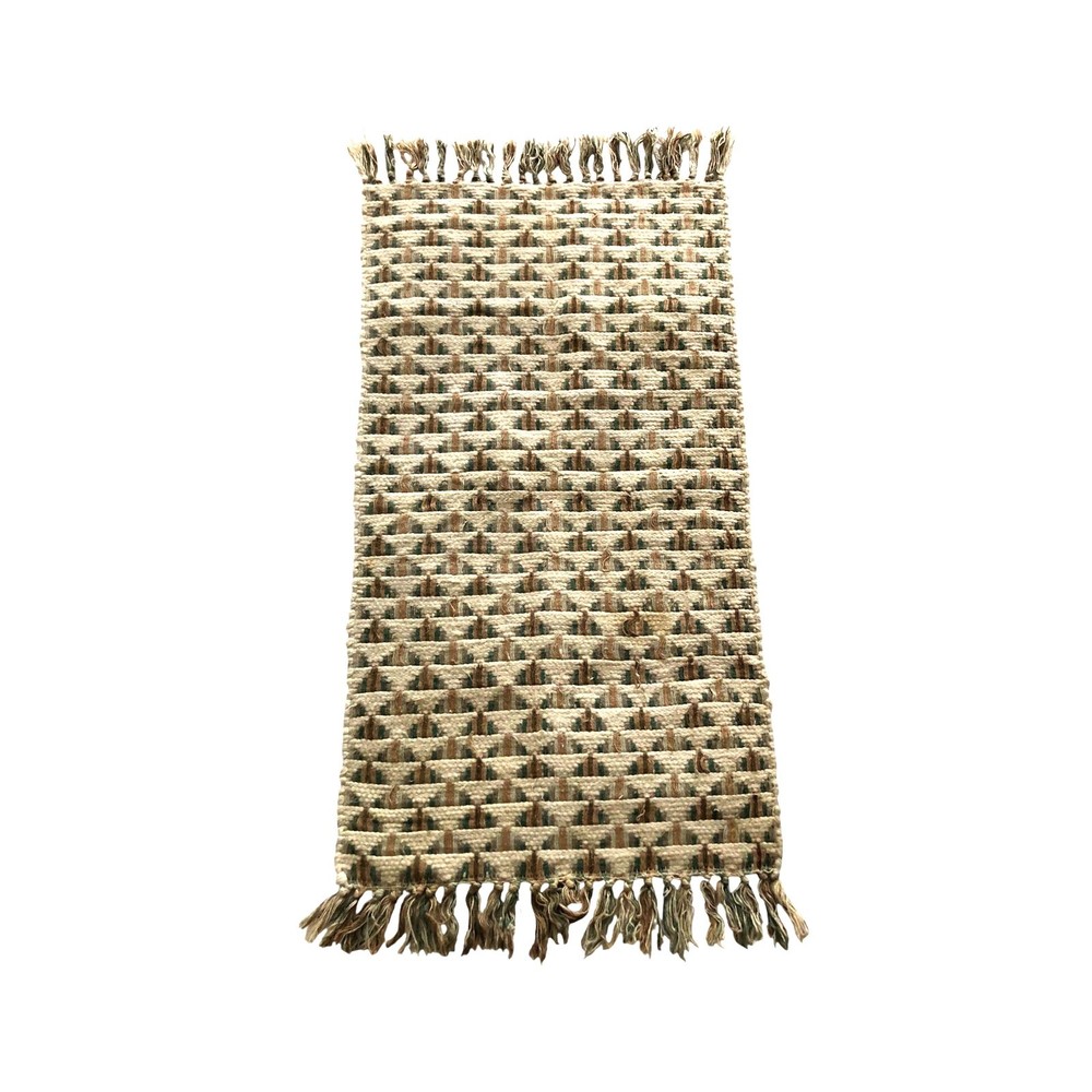 Flat Handwoven Rug Cotton Neutral Memphis Fossil India Dhurrie 19x33" Vintage