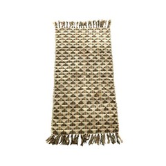 Flat Handwoven Rug Cotton Neutral Memphis Fossil India Dhurrie 19×33″ Vintage