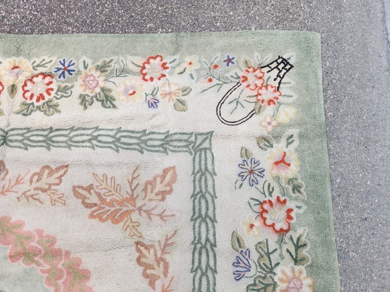 Vintage Shabby American Carolina Wool Looped Hand Hooked Rug 8' X 11'5" gallery