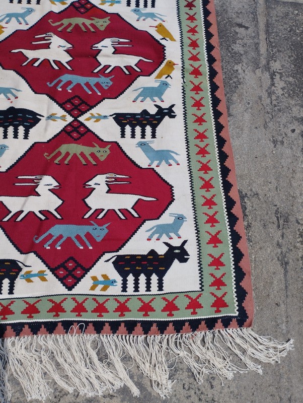 Vintage Handmade Beautiful Turkish Pictorial Wool Kilim Rug 160x92 cm gallery